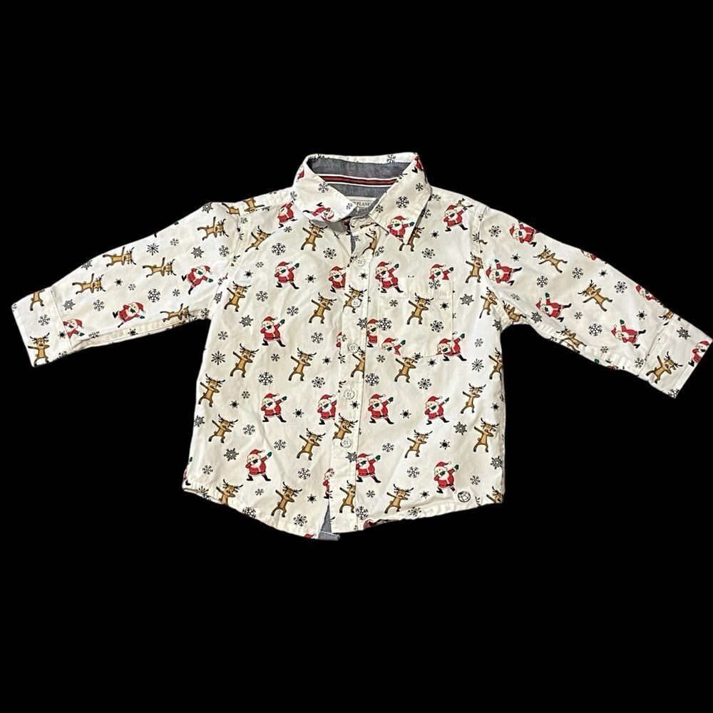 Free Planet Long Sleeve Button Down Shirt Holiday Christmas White Red Black 2T